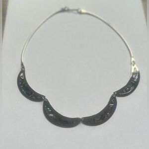 Vintage Abalone Taxco Mexican Alpaca Crescent Moon Necklace (N170)